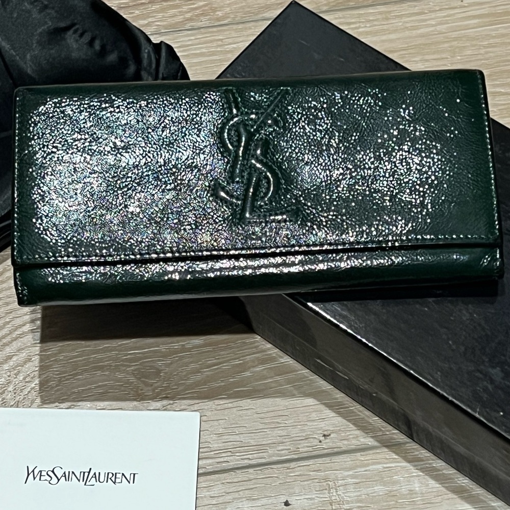 YSL Dark Green Patent Leather Belle Du Jour Wallet